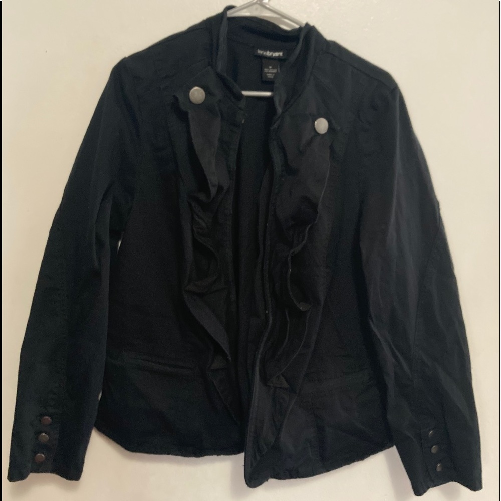 Lane Bryant black ruffled coat